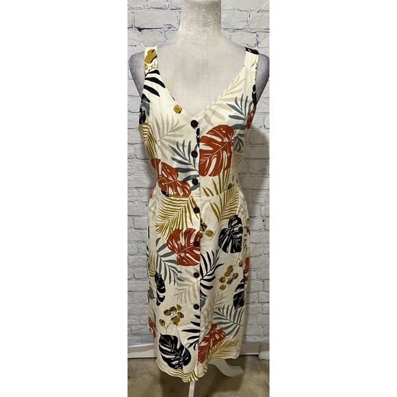 Monteau Los Angeles women's rayon and linen tropical sleeveless Midi dress Large - Picture 1 of 8